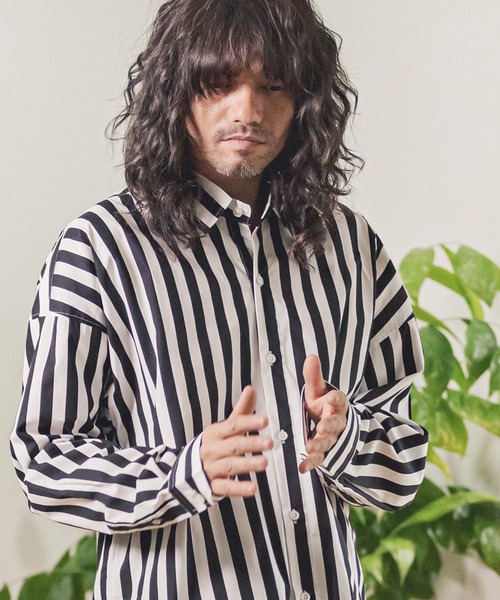 CAMBIO（カンビオ）の「ms4914- オーバーサイズストライプブロードシャツ（シャツ/ブラウス・メンズ・ベージュ/ネイビー/ブラック・M/L）」の6枚目の写真