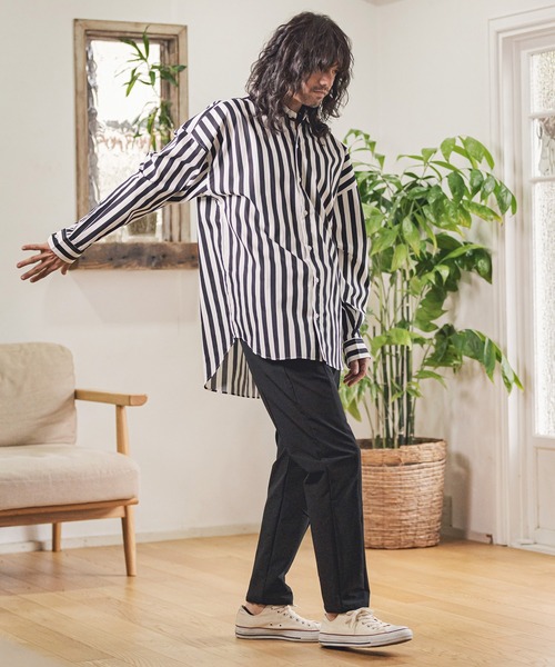 CAMBIO（カンビオ）の「ms4914- オーバーサイズストライプブロードシャツ（シャツ/ブラウス・メンズ・ベージュ/ネイビー/ブラック・M/L）」の7枚目の写真