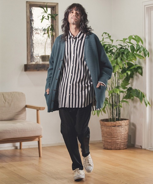 CAMBIO（カンビオ）の「ms4914- オーバーサイズストライプブロードシャツ（シャツ/ブラウス・メンズ・ベージュ/ネイビー/ブラック・M/L）」の9枚目の写真