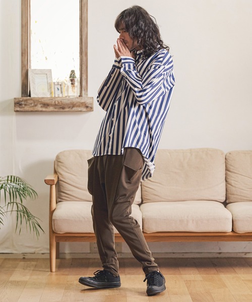 CAMBIO（カンビオ）の「ms4914- オーバーサイズストライプブロードシャツ（シャツ/ブラウス・メンズ・ベージュ/ネイビー/ブラック・M/L）」の13枚目の写真