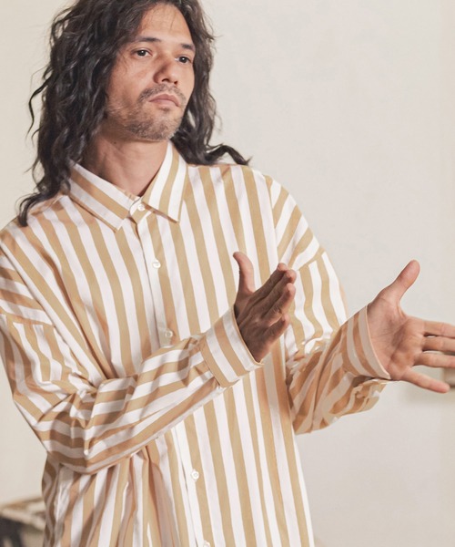 CAMBIO（カンビオ）の「ms4914- オーバーサイズストライプブロードシャツ（シャツ/ブラウス・メンズ・ベージュ/ネイビー/ブラック・M/L）」の17枚目の写真