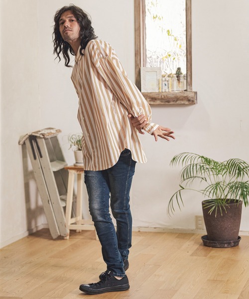 CAMBIO（カンビオ）の「ms4914- オーバーサイズストライプブロードシャツ（シャツ/ブラウス・メンズ・ベージュ/ネイビー/ブラック・M/L）」の19枚目の写真