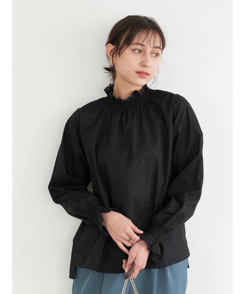 earth music&ecology（アースミュージックアンドエコロジー）の「ハイネックレースシャーリングブラウス＊（Tシャツ/カットソー・レディース・ブラック/オフホワイト・FREE）」の4枚目の写真