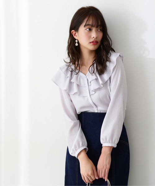 PROPORTION BODY DRESSING（プロポーションボディドレッシング）の「デコルテラッフルブラウス / 1212110201（シャツ/ブラウス・レディース・ピンク/オフホワイト/グレー・FREE）」の6枚目の写真