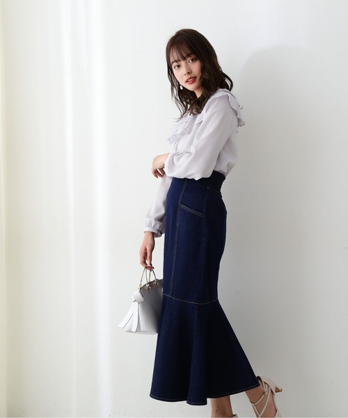 PROPORTION BODY DRESSING（プロポーションボディドレッシング）の「デコルテラッフルブラウス / 1212110201（シャツ/ブラウス・レディース・ピンク/オフホワイト/グレー・FREE）」の7枚目の写真