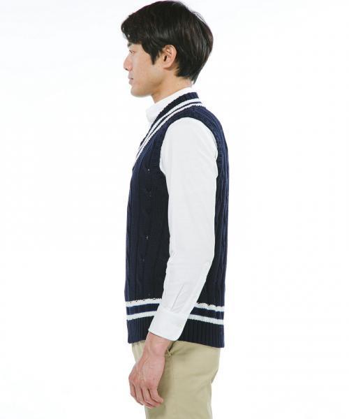 J.PRESS（ジェイプレス）の「マーセライズドコットン テニスベスト（ベスト・メンズ・ホワイト系/ネイビー系・LL/MEDIUM/LARGE）」の8枚目の写真