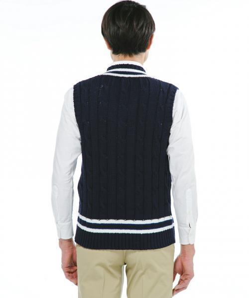 J.PRESS（ジェイプレス）の「マーセライズドコットン テニスベスト（ベスト・メンズ・ホワイト系/ネイビー系・LL/MEDIUM/LARGE）」の7枚目の写真