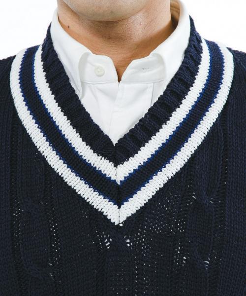J.PRESS（ジェイプレス）の「マーセライズドコットン テニスベスト（ベスト・メンズ・ホワイト系/ネイビー系・LL/MEDIUM/LARGE）」の6枚目の写真