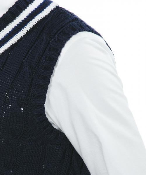 J.PRESS（ジェイプレス）の「マーセライズドコットン テニスベスト（ベスト・メンズ・ホワイト系/ネイビー系・LL/MEDIUM/LARGE）」の10枚目の写真