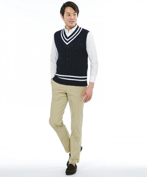 J.PRESS（ジェイプレス）の「マーセライズドコットン テニスベスト（ベスト・メンズ・ホワイト系/ネイビー系・LL/MEDIUM/LARGE）」の4枚目の写真