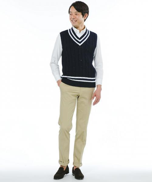 J.PRESS（ジェイプレス）の「マーセライズドコットン テニスベスト（ベスト・メンズ・ホワイト系/ネイビー系・LL/MEDIUM/LARGE）」の9枚目の写真