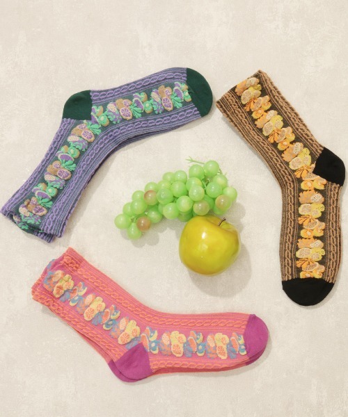 チチカカ（チチカカ）の「フロートフルーツソックス 23-25cm（ソックス/靴下・レディース・ピンク/ダークグリーン/ブラック・FREE）」の11枚目の写真