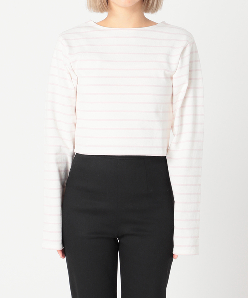 シャルルシャトン　ボーダーカットソー　サックスブルー セール】クロップボーダーカットソー（Tシャツ/カットソー）｜Charles