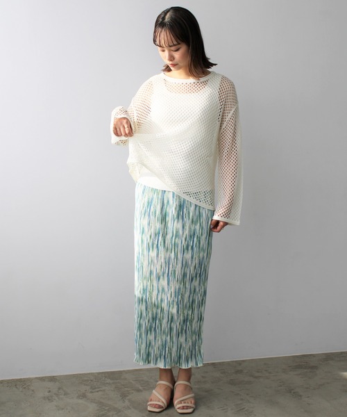 GeeRA(ジーラ)の「ミニプリーツプリントタイトロングスカート(スカート・レディース・オレンジ/グリーン・MEDIUM)」の6枚目の写真