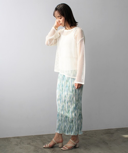 GeeRA(ジーラ)の「ミニプリーツプリントタイトロングスカート(スカート・レディース・オレンジ/グリーン・MEDIUM)」の7枚目の写真