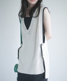 spoon store | 配色ラインサイドボタンニットベスト(ベスト)