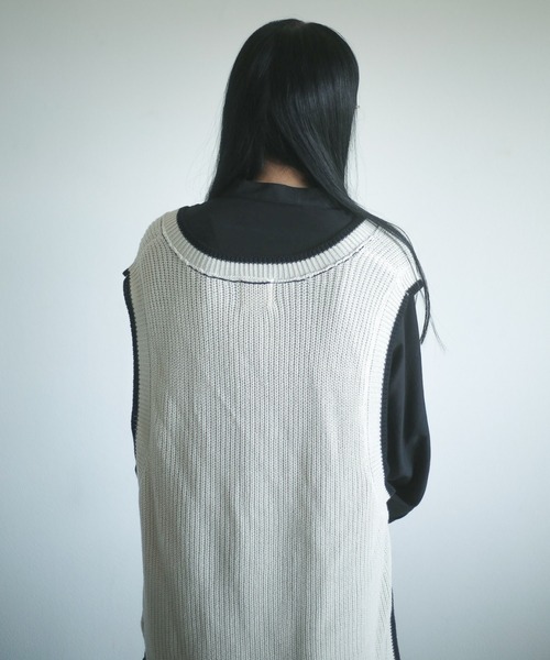 spoon store(スプーンストア)の「配色ラインサイドボタンニットベスト(ベスト・レディース・ベージュ/グリーン/アイボリー・フリー)」の9枚目の写真