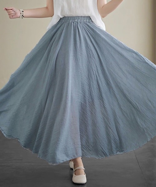 Doux Belle（ドゥーベル）の「ドレープを楽しむフレアロングスカート（スカート・レディース・ホワイト/ライトグレー/ライトブルー/ブラック/パープル/ネイビー/ブラウン/サックスブルー/グリーン/アクア/イエロー/グレイッシュブルー/ブルー/ラベンダー/ライトグリーン/セージグリーン/サーモンピンク/ライトピンク/オートミール/ベージュ/Brick/ダークグレー/イエローゴールド/オレンジ/レッドパープル/ダークブルー/プラム/ダークブラウン/レッド/ワインレッド/ダークパープル/グレイッシュベージュ/カーキ/ブルーグリーン/スモークピンク/ダークグリーン/ローズ/マジェンタ・MEDIUM/LARGE）」の17枚目の写真