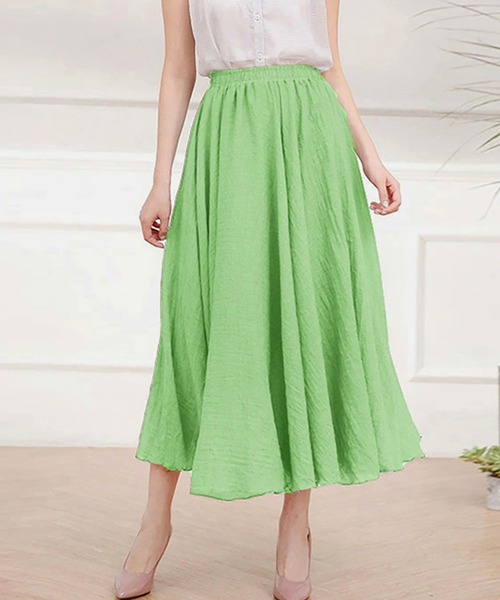 Doux Belle（ドゥーベル）の「ドレープを楽しむフレアロングスカート（スカート・レディース・ホワイト/ライトグレー/ライトブルー/ブラック/パープル/ネイビー/ブラウン/サックスブルー/グリーン/アクア/イエロー/グレイッシュブルー/ブルー/ラベンダー/ライトグリーン/セージグリーン/サーモンピンク/ライトピンク/オートミール/ベージュ/Brick/ダークグレー/イエローゴールド/オレンジ/レッドパープル/ダークブルー/プラム/ダークブラウン/レッド/ワインレッド/ダークパープル/グレイッシュベージュ/カーキ/ブルーグリーン/スモークピンク/ダークグリーン/ローズ/マジェンタ・MEDIUM/LARGE）」の14枚目の写真