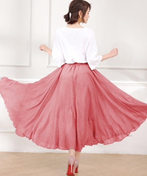 セール】ドレープを楽しむフレアロングスカート（スカート）｜Doux