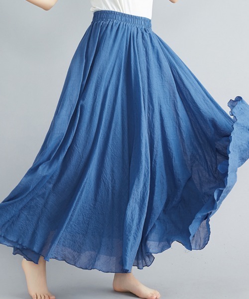 Doux Belle（ドゥーベル）の「ドレープを楽しむフレアロングスカート（スカート・レディース・ホワイト/ライトグレー/ライトブルー/ブラック/パープル/ネイビー/ブラウン/グレー/オリーブ/ターコイズブルー/イエロー/インディゴブルー/ブルー/ラベンダー/ライトグリーン/グリーン/コーラル/ライトピンク/オートミール・MEDIUM/LARGE）」の21枚目の写真