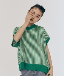 バックリボンストライプニット