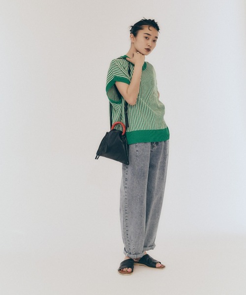 manana suerte（マニャーナスエルテ）の「バックリボンストライプニット（ベスト・レディース・ブラック/レッド/グリーン・FREE）」の15枚目の写真