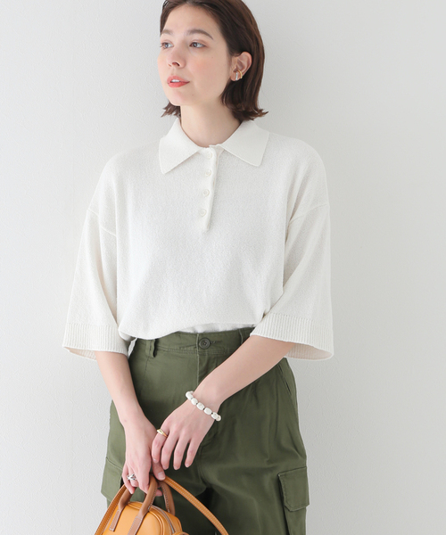 JOURNAL STANDARD relume(ジャーナルスタンダード レリューム)の「コットンスラブ天竺ポロシャツ(ポロシャツ・レディース・ホワイト/ブラウン系その他・FREE)」の2枚目の写真