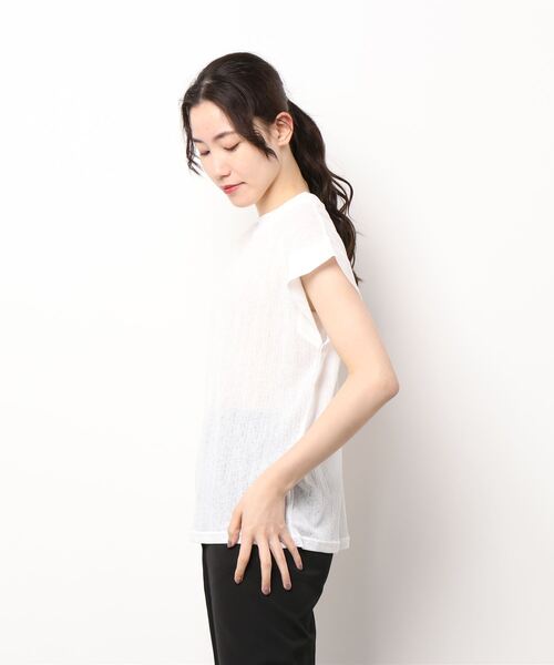 STYLEBLOCK(スタイルブロック)の「シアースラブリブノースリーブトップス(Tシャツ/カットソー・レディース・ホワイト/イエロー/ブラック/オレンジ・M)」の5枚目の写真