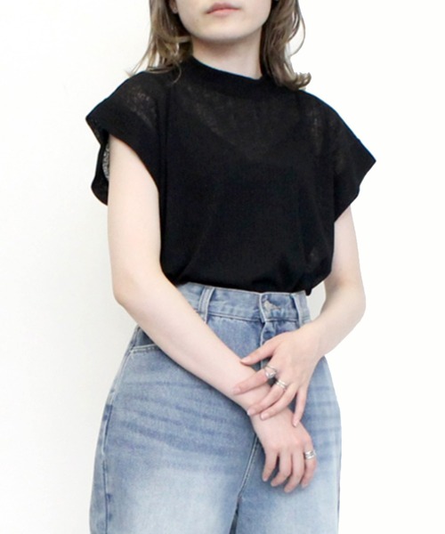 STYLEBLOCK(スタイルブロック)の「シアースラブリブノースリーブトップス(Tシャツ/カットソー・レディース・ホワイト/イエロー/ブラック/オレンジ・M)」の3枚目の写真