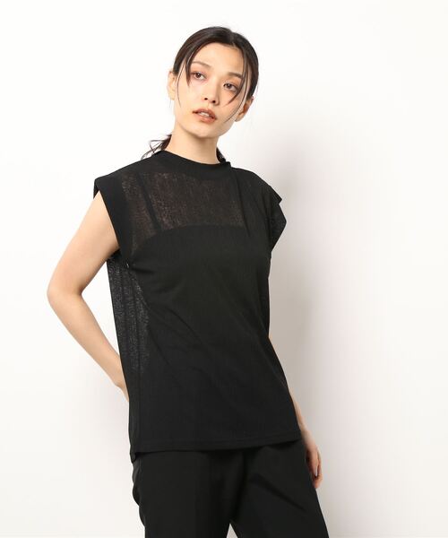 STYLEBLOCK(スタイルブロック)の「シアースラブリブノースリーブトップス(Tシャツ/カットソー・レディース・ホワイト/イエロー/ブラック/オレンジ・M)」の7枚目の写真