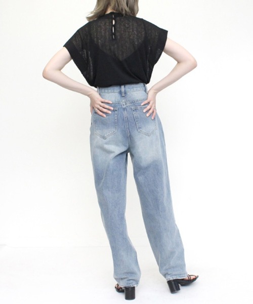 STYLEBLOCK(スタイルブロック)の「シアースラブリブノースリーブトップス(Tシャツ/カットソー・レディース・ホワイト/イエロー/ブラック/オレンジ・M)」の9枚目の写真