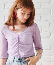 acro（アクロ）の「シャーリングデザイン5分袖メロートップス/AC1399（Tシャツ/カットソー）」