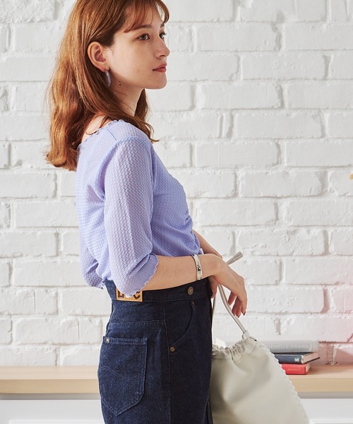 acro（アクロ）の「シャーリングデザイン5分袖メロートップス/AC1399（Tシャツ/カットソー・レディース・ブルー/グリーン/パープル/アイボリー・ﾌﾘ-）」の12枚目の写真