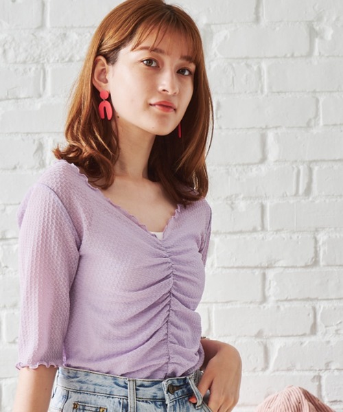 acro（アクロ）の「シャーリングデザイン5分袖メロートップス/AC1399（Tシャツ/カットソー・レディース・ブルー/グリーン/パープル/アイボリー・ﾌﾘ-）」の20枚目の写真