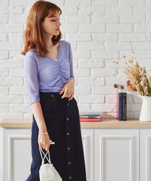 acro（アクロ）の「シャーリングデザイン5分袖メロートップス/AC1399（Tシャツ/カットソー・レディース・ブルー/グリーン/パープル/アイボリー・ﾌﾘ-）」の17枚目の写真