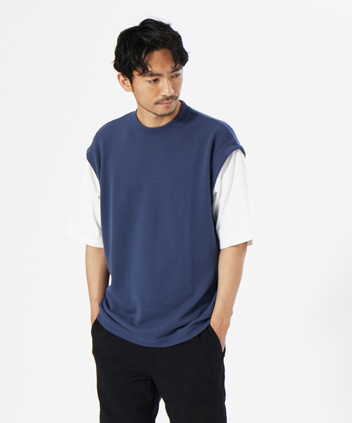 MYSELF ABAHOUSE（マイセルフアバハウス）の「鹿の子 ルーズ レイヤード ベスト（ベスト・メンズ・サックスブルー/アイボリー/ピンクベージュ/グレイッシュブルー・46/48）」の4枚目の写真