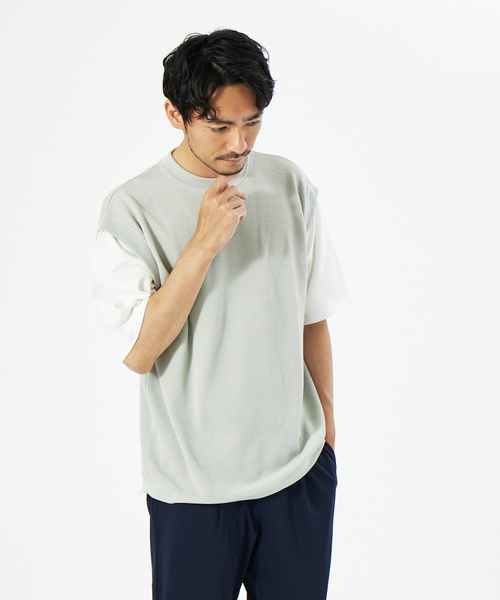 MYSELF ABAHOUSE（マイセルフアバハウス）の「鹿の子 ルーズ レイヤード ベスト（ベスト・メンズ・サックスブルー/アイボリー/ピンクベージュ/グレイッシュブルー・46/48）」の2枚目の写真