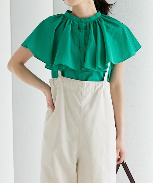 KOBE LETTUCE（コウベレタス）の「ビックカラーノースリーブブラウス[C6266]（シャツ/ブラウス・レディース・オレンジ/ブラウン/ブラック/グリーン/オフホワイト・FREE）」の5枚目の写真