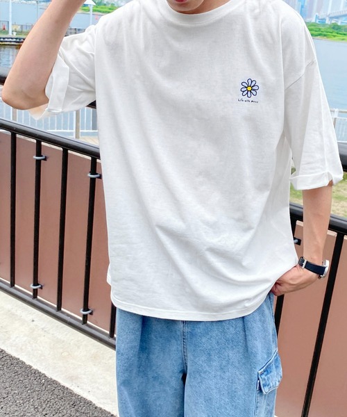 PairPair(ペアペア)の「ロールアップ発泡プリントTEE(ユニセックス)(Tシャツ/カットソー・メンズ・チャコールグレー/オフホワイト/グレイッシュブルー・MEDIUM/LARGE)」の5枚目の写真