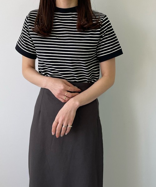 LE MORE(リモア)の「ちびボーダーリンガーTEE(Tシャツ/カットソー・レディース・ブラック/ブルー/アイボリー・FREE)」の3枚目の写真