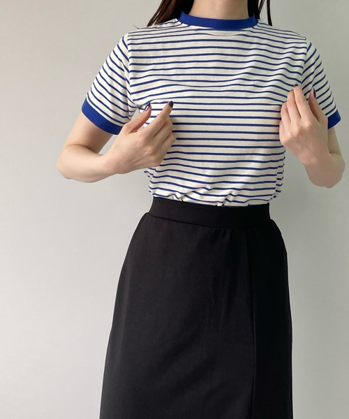 LE MORE(リモア)の「ちびボーダーリンガーTEE(Tシャツ/カットソー・レディース・ブラック/ブルー/アイボリー・FREE)」の15枚目の写真