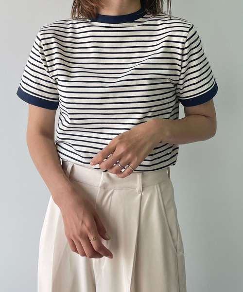 LE MORE(リモア)の「ちびボーダーリンガーTEE(Tシャツ/カットソー・レディース・ブラック/ブルー/アイボリー・FREE)」の11枚目の写真