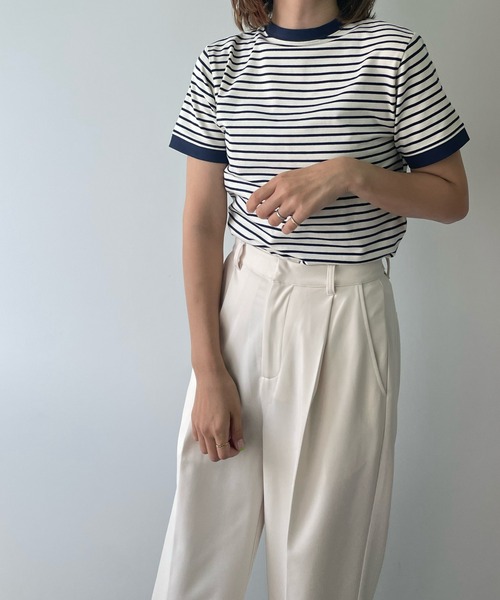 LE MORE(リモア)の「ちびボーダーリンガーTEE(Tシャツ/カットソー・レディース・ブラック/ブルー/アイボリー・FREE)」の19枚目の写真