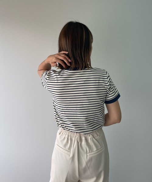 LE MORE(リモア)の「ちびボーダーリンガーTEE(Tシャツ/カットソー・レディース・ブラック/ブルー/アイボリー・FREE)」の6枚目の写真