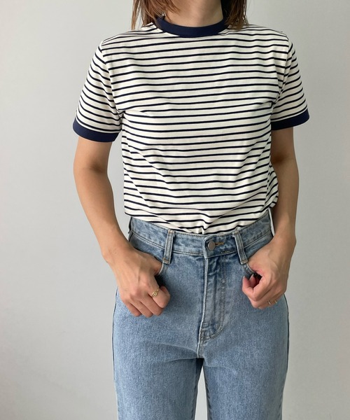 LE MORE(リモア)の「ちびボーダーリンガーTEE(Tシャツ/カットソー・レディース・ブラック/ブルー/アイボリー・FREE)」の9枚目の写真