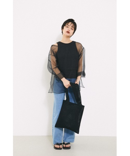 BLACK BY MOUSSY（ブラックバイマウジー）の「mesh knit mini bag（メッシュニットミニバック）（トートバッグ・レディース・ブラック/ベージュ・FREE）」の17枚目の写真