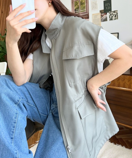 セール】【累計販売枚数1万枚突破！】スタンドカラーミリタリーベスト