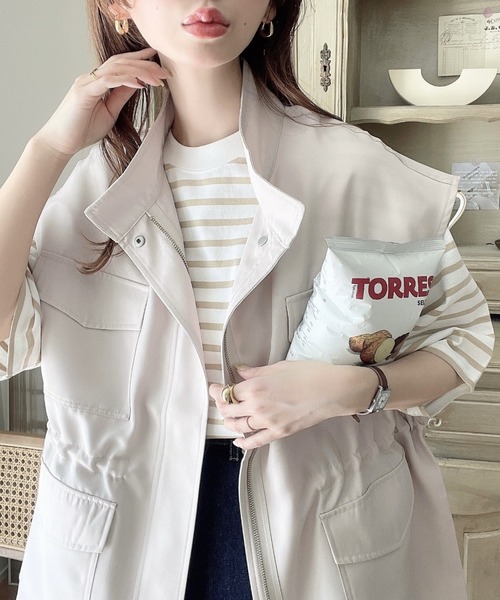 moment+(モーメントプラス)の「【累計販売枚数1万枚突破!】スタンドカラーミリタリーベスト(ベスト・レディース・ブラック/カーキ/アイボリー・M)」の5枚目の写真