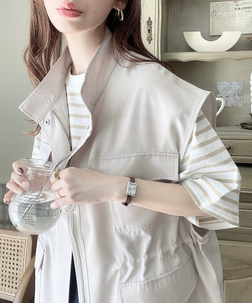 moment+(モーメントプラス)の「【累計販売枚数1万枚突破!】スタンドカラーミリタリーベスト(ベスト・レディース・ブラック/カーキ/アイボリー・M)」の6枚目の写真